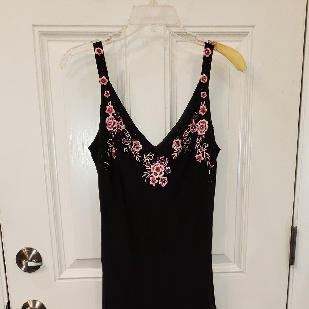 Black dress with pink flowers